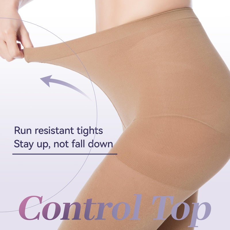 MANZI 1 Pairs Run Resistant Control Top Panty Hose Opaque Tights, Small, Suntan - Image 5